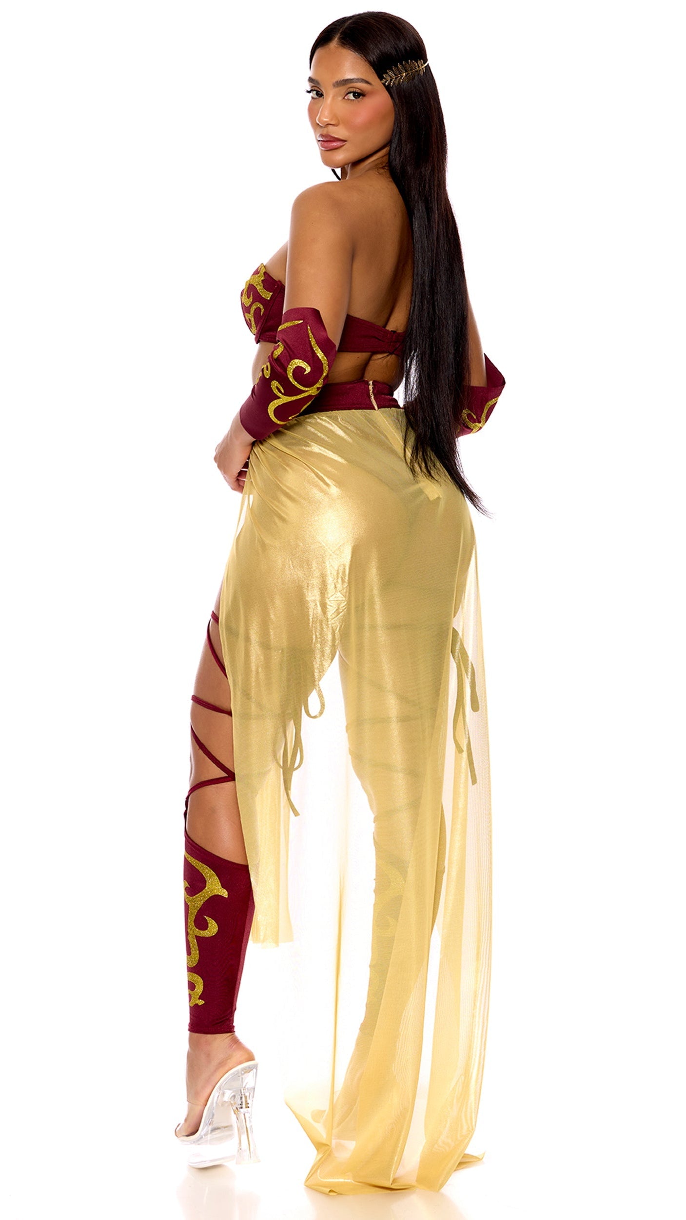 Back view of multicolor gladiator costume set