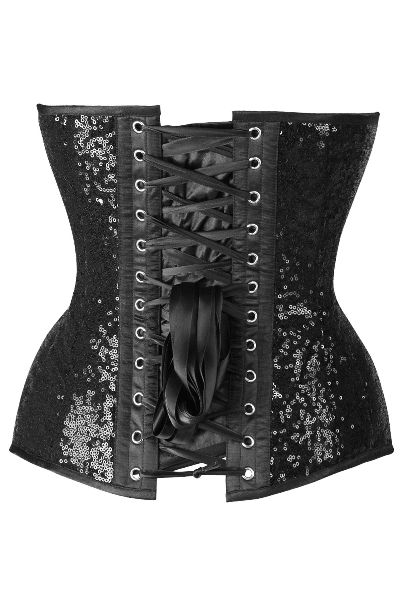 Glam Steel Boned Black Sequin Plunge Neckline Corset