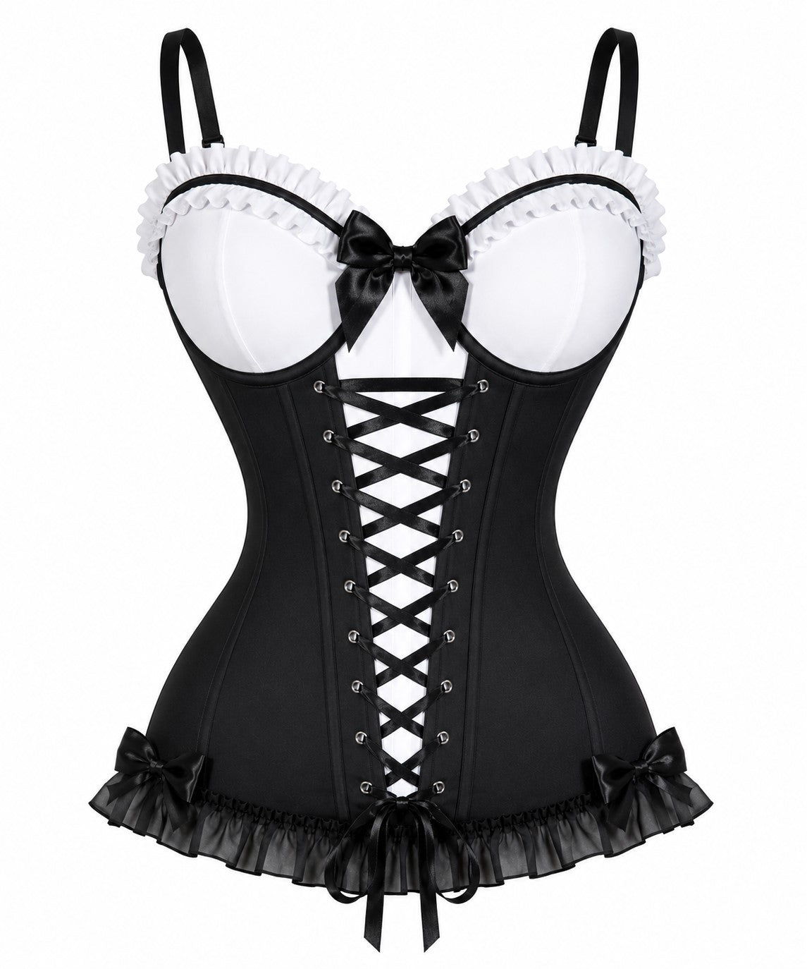 Black Parlor Maid Lace-Up Corset Halloween Costume