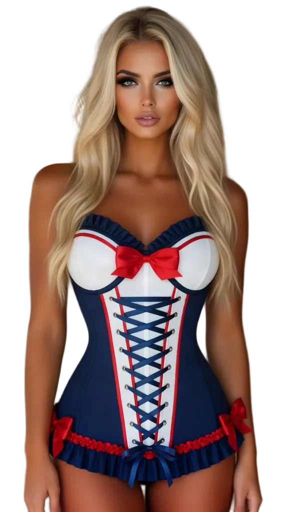 Navy Red Nautical Pinup Corset Halloween Costume