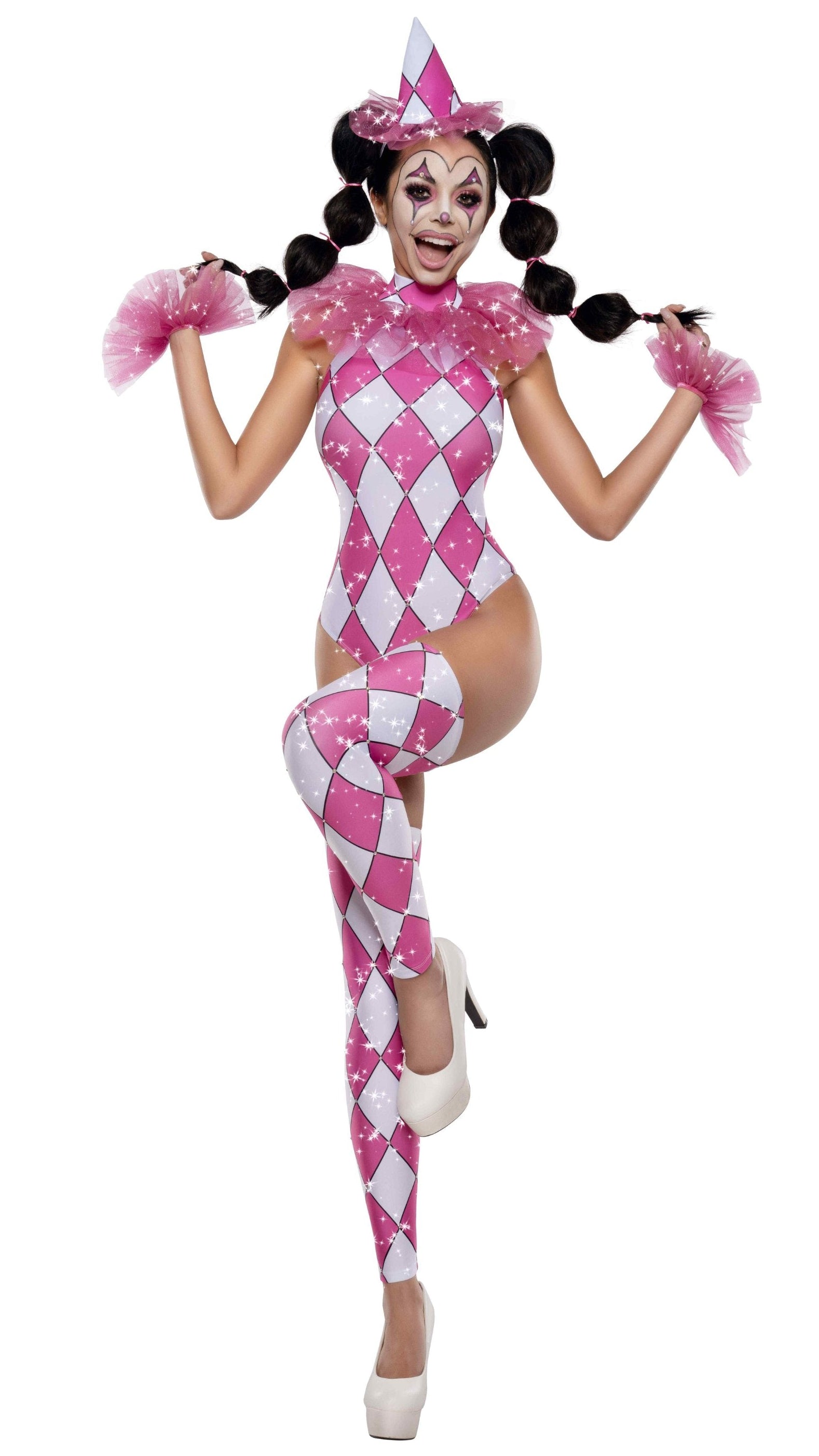 Pink Rhinestone Harlequin Halloween Costume