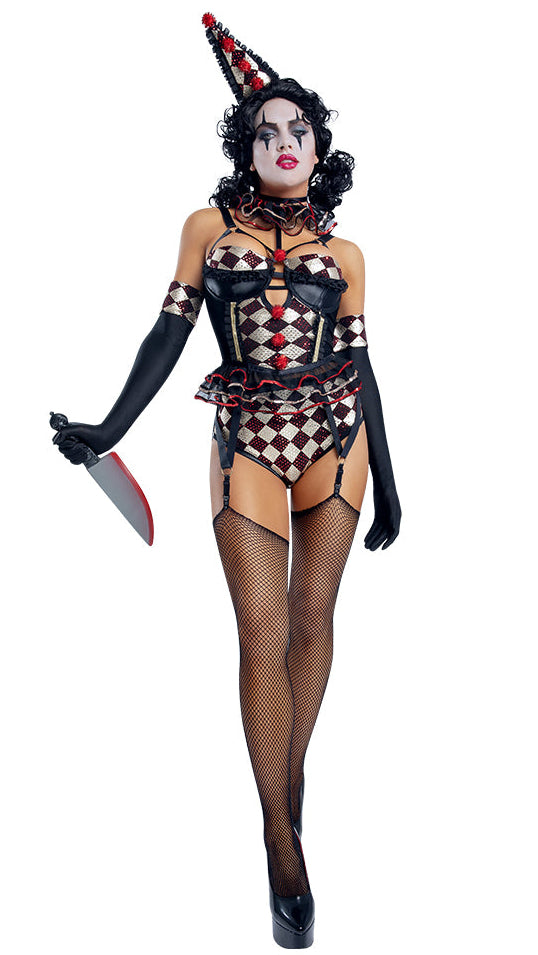 Gold & Red Diamond Print Psycho Clown Halloween Costume