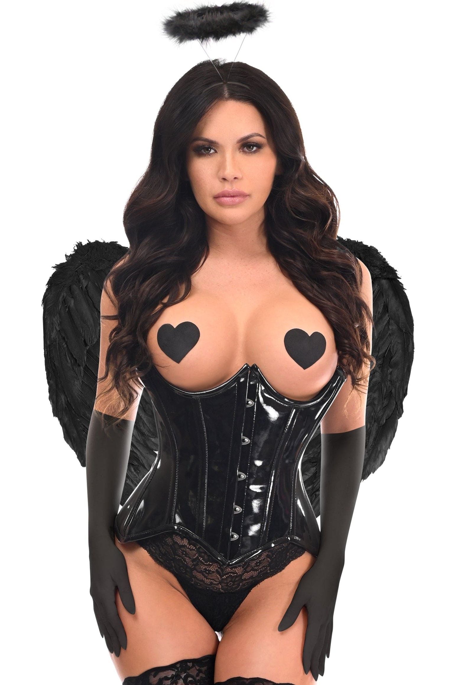 Fierce 4 PC Glossy Black Dark Angel Corset Set