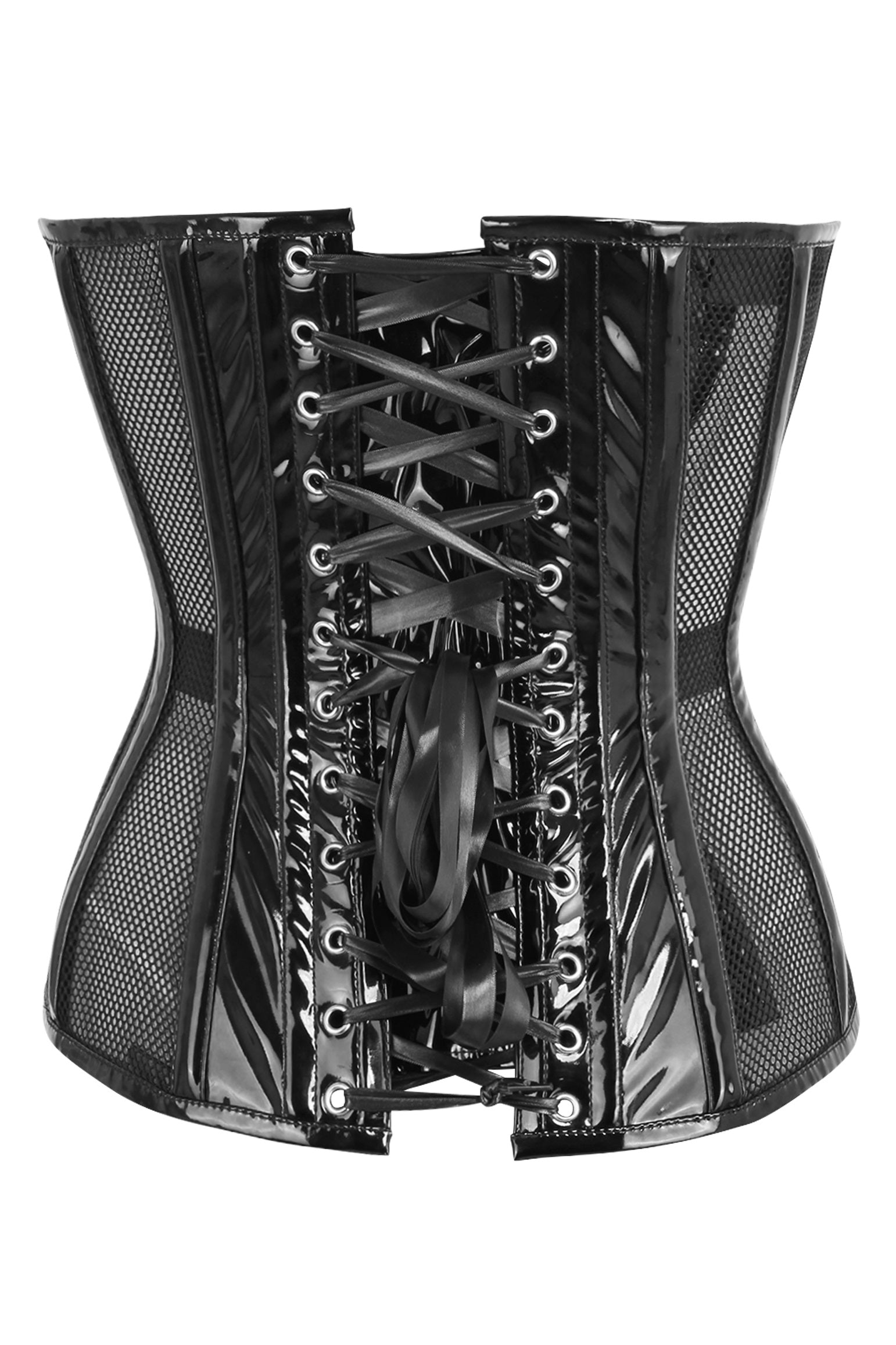 Modern Black Fishnet & Vinyl Steel Boned Corset