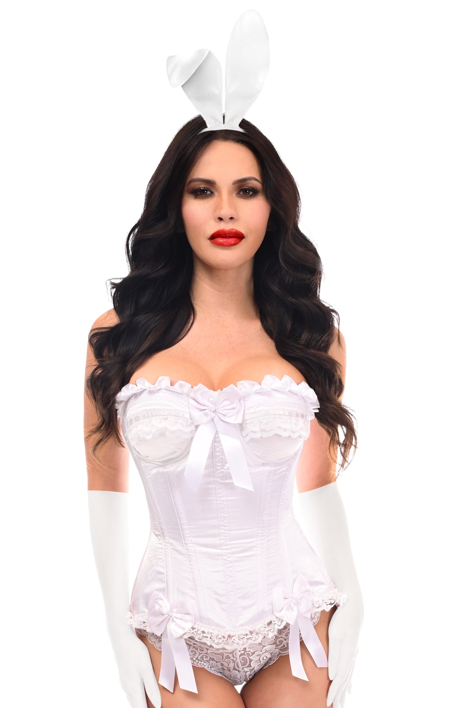 Charming 4 PC Satin White Burlesque Bunny Costume