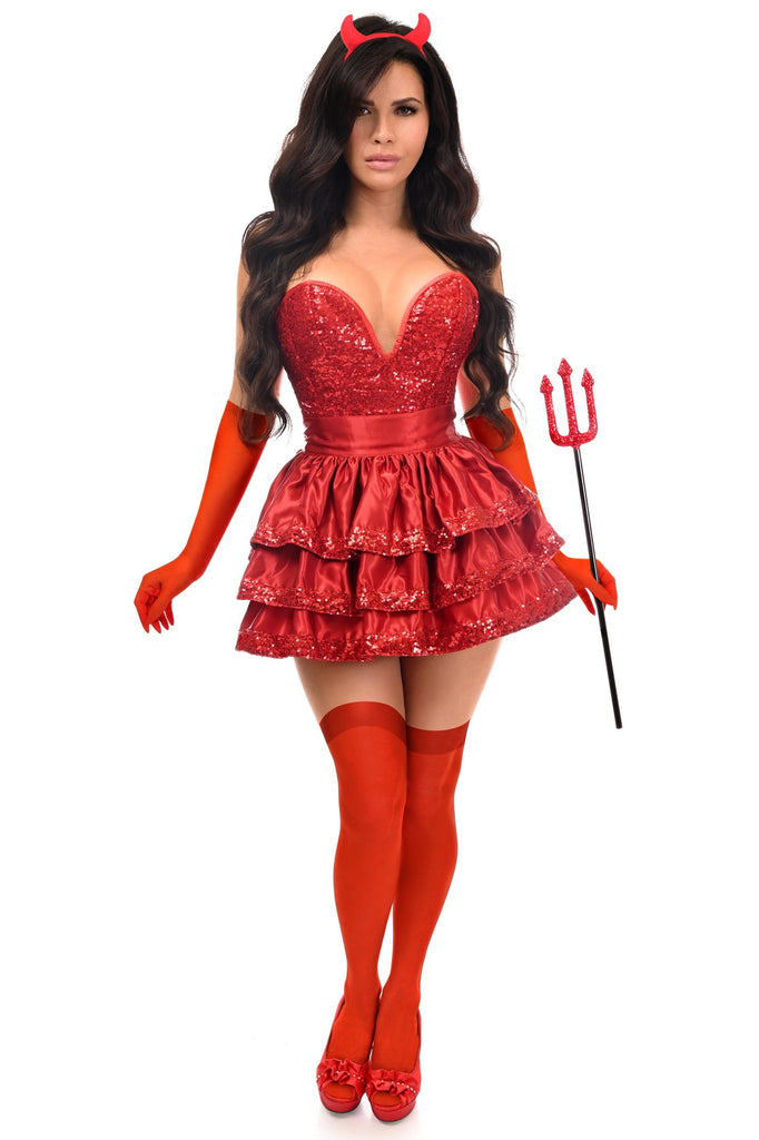 Glam 5 PC Sequin Devil Outfit with Corset Dress Costume