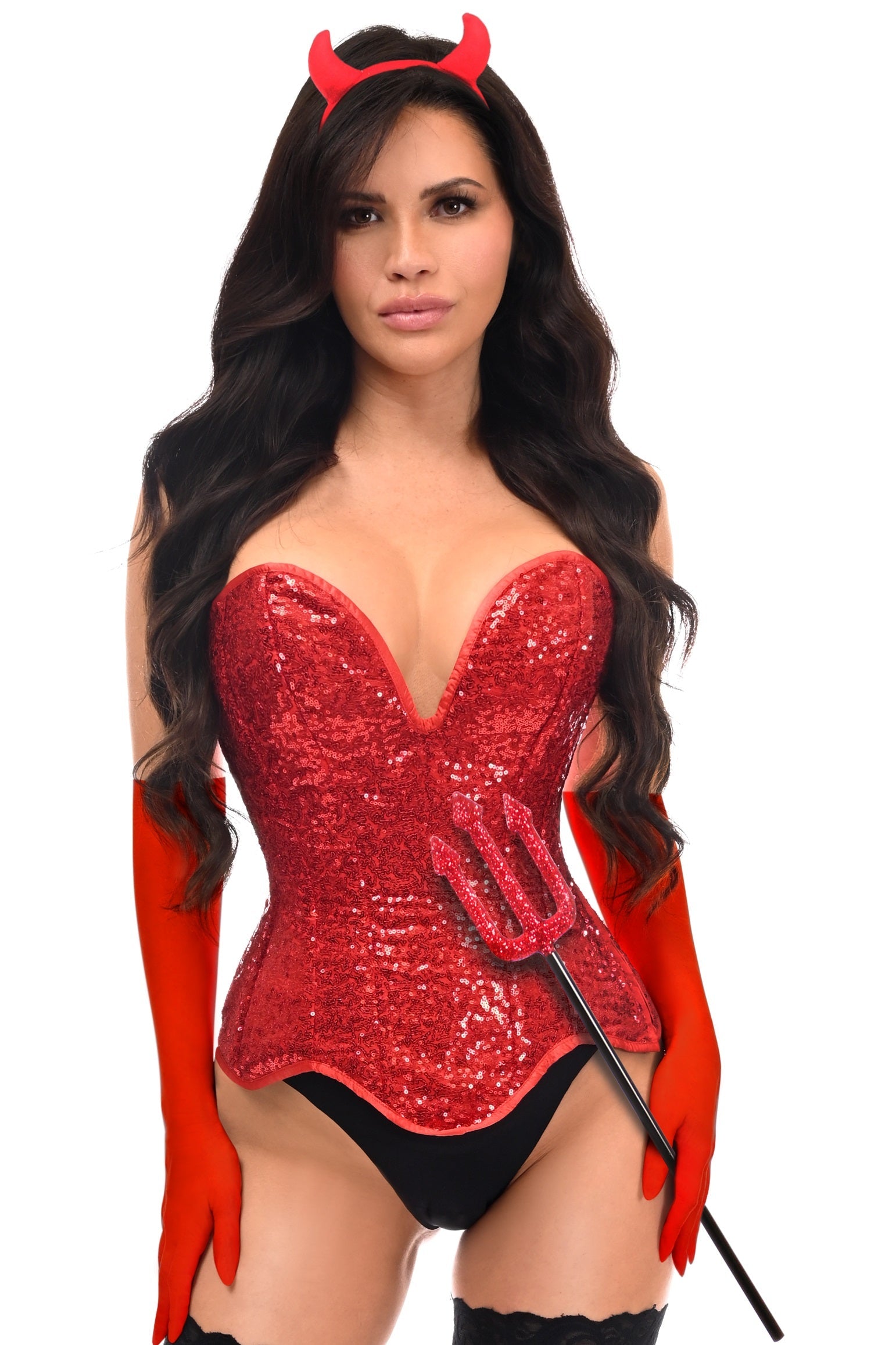 Playful 4 PC Red Sequin Sexy Devil Costume