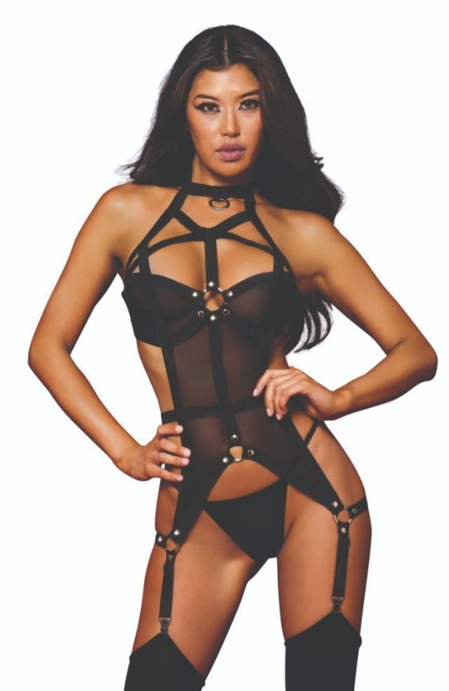 Black Strappy Bustier Set with Stud Accents Musotica.com
