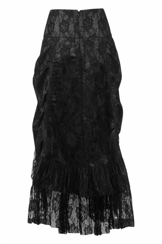 Black with Black Lace Overlay Ruched Bustle Skirt Musotica.com