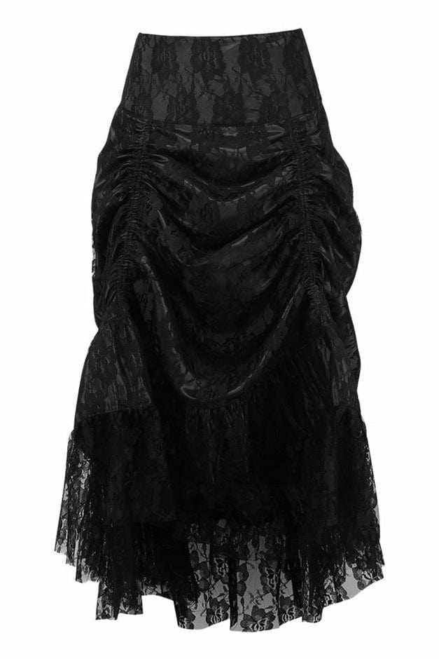 Black with Black Lace Overlay Ruched Bustle Skirt Musotica.com