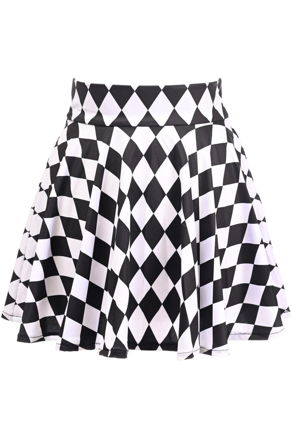 Black With White Diamond Print Stretch Lycra Skirt Musotica.com
