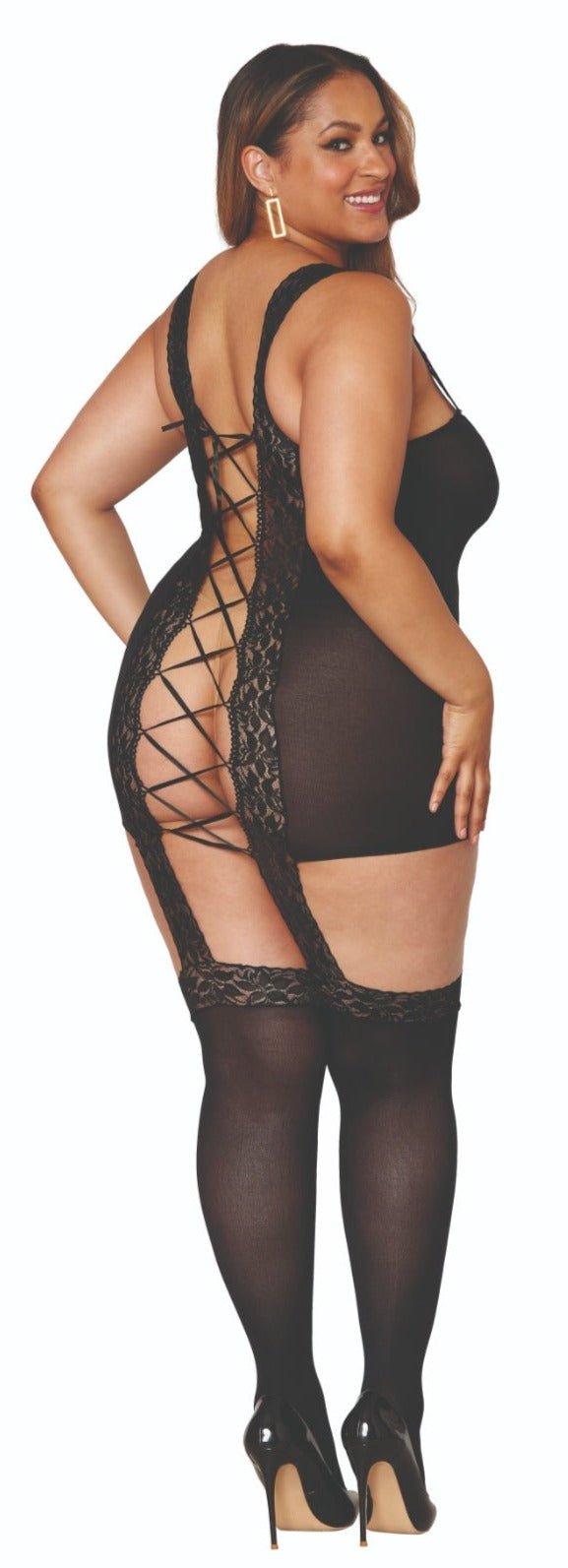 Delicate Plus Size Rose Lace Bodystocking Dress Musotica.com