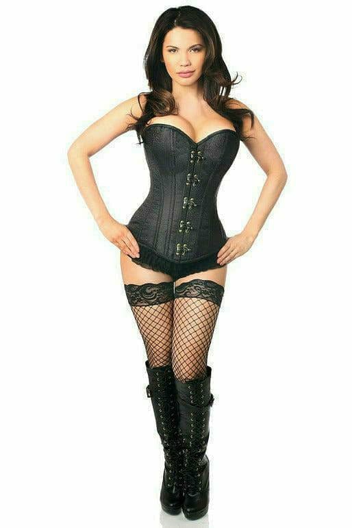 Deluxe Black Brocade Steel Boned Corset with Clasp Closure Musotica.com