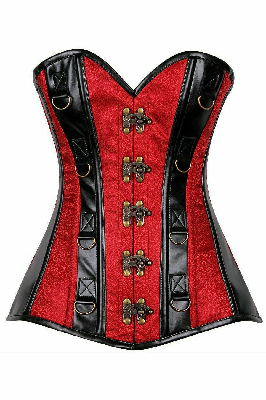 Deluxe Wine Brocade & Faux Leather Steel Boned Corset Musotica.com