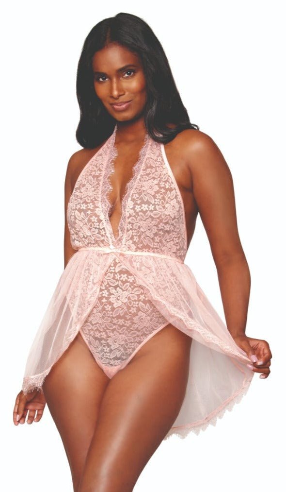 Exclusive Plunge Lace Teddy Featuring Flyaway Skirt Musotica.com