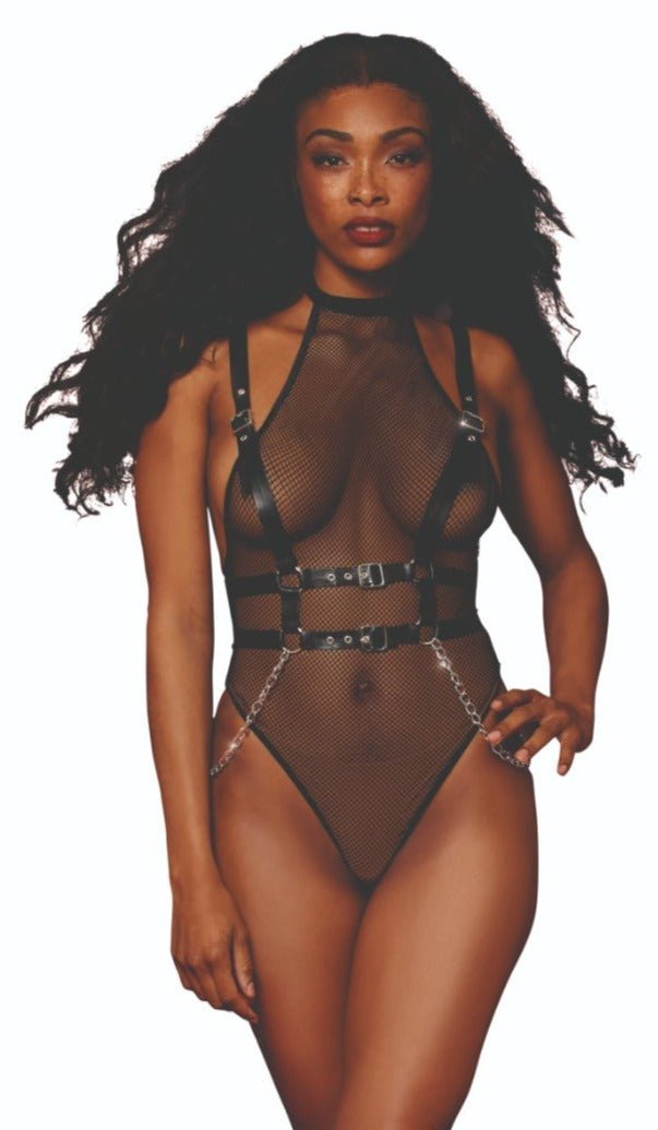 Exotic Fishnet and Faux-Leather Harness Play Set Musotica.com