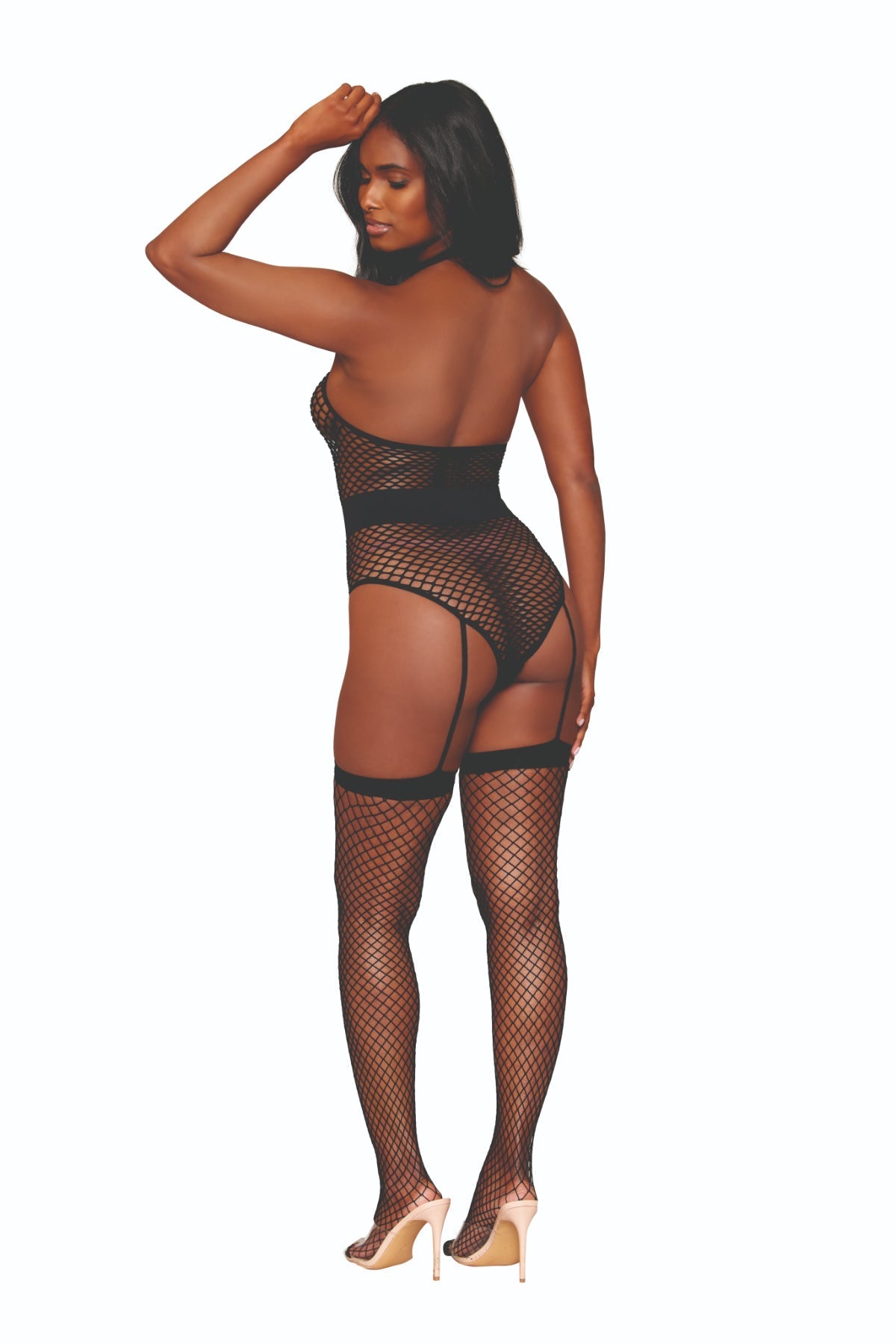 Fence Net Garter Teddy Bodystocking with Belt & Stockings Musotica.com