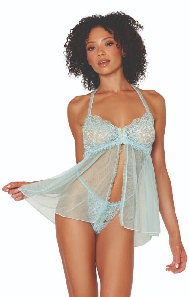 Frilly Mint Lace and Mesh Babydoll Set Musotica.com