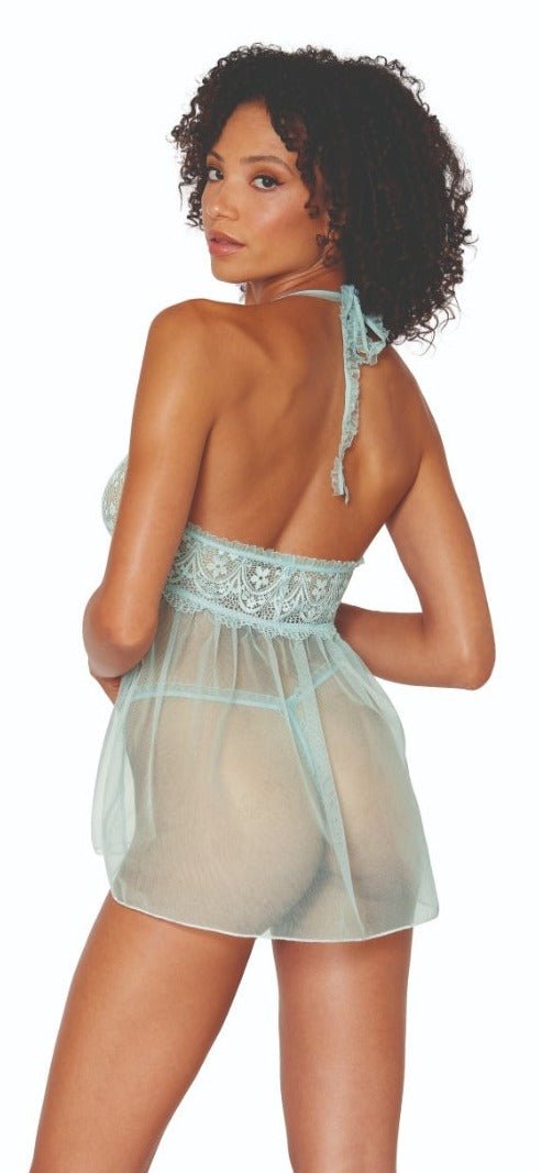 Frilly Mint Lace and Mesh Babydoll Set Musotica.com