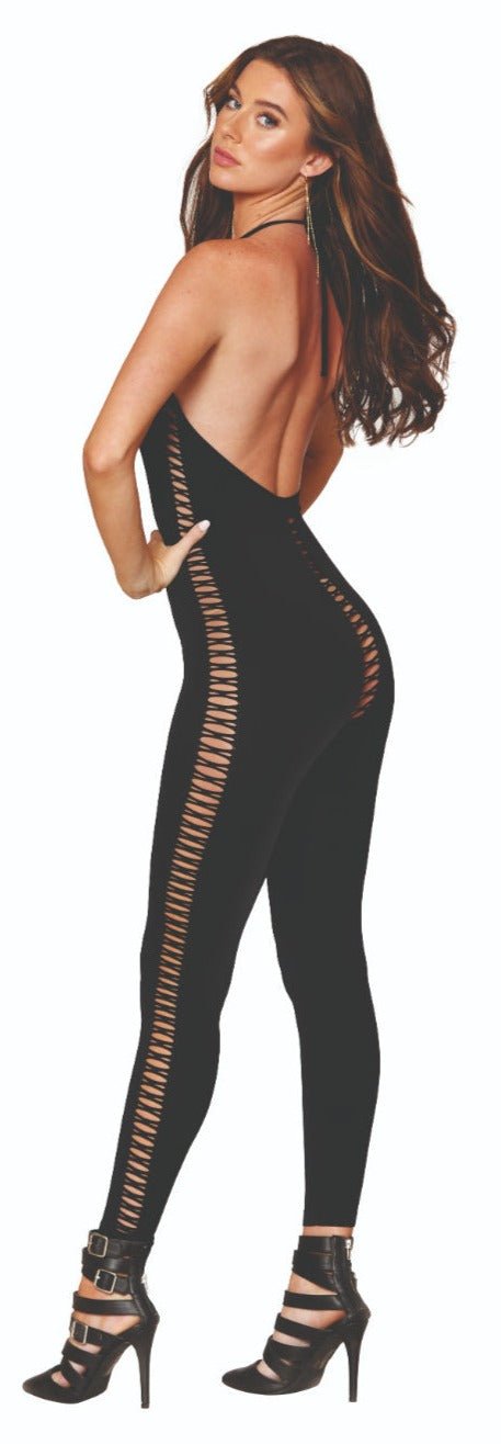 Halter Catsuit Bodystocking with Crisscross Detailing Musotica.com