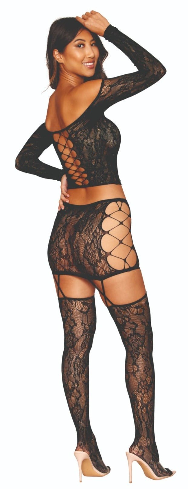 Lace Whisper Garter Skirt & Top Stocking Set Musotica.com