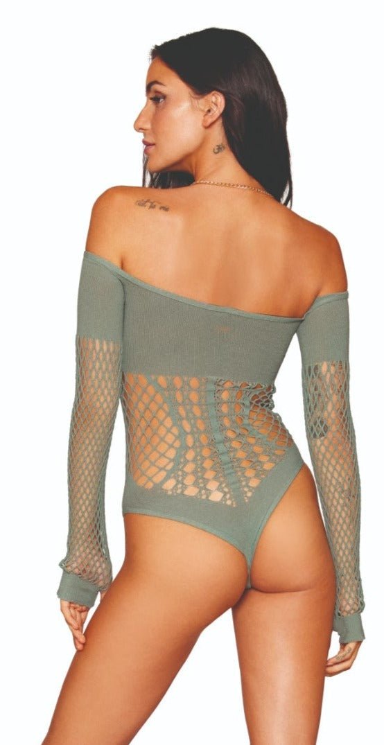Long Sleeve Seamless Crochet Teddy with Gold Chain Musotica.com
