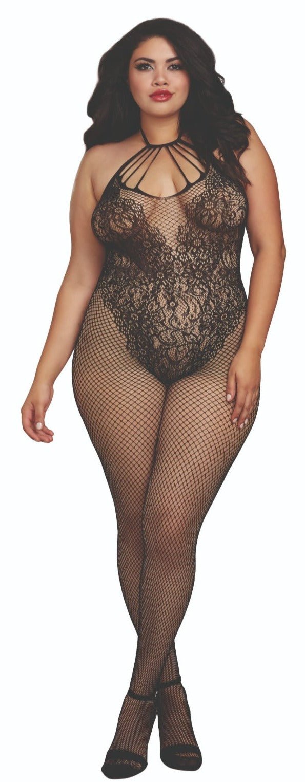 Plus Size Netted Bodystocking with Teddy Detail Musotica.com