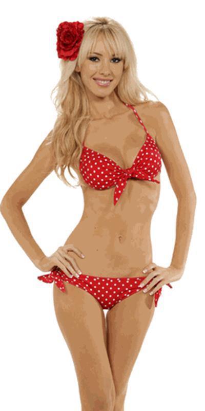 Red Polkadot Glamour Pin Up Bikini Musotica.com