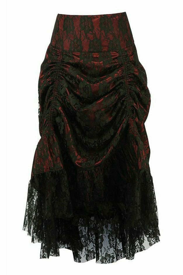 Red with Black Lace Overlay Ruched Bustle Skirt Musotica.com