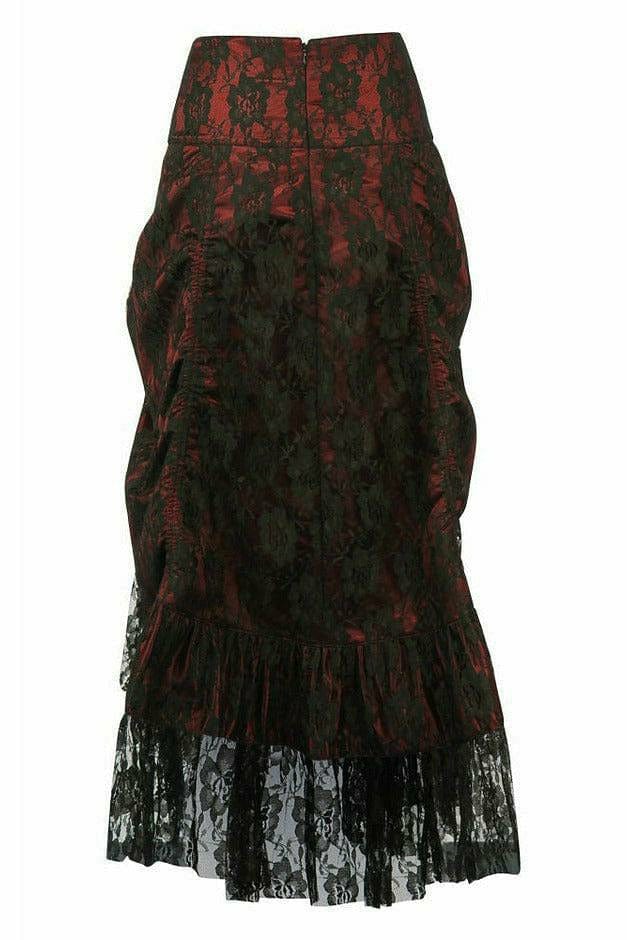 Red with Black Lace Overlay Ruched Bustle Skirt Musotica.com