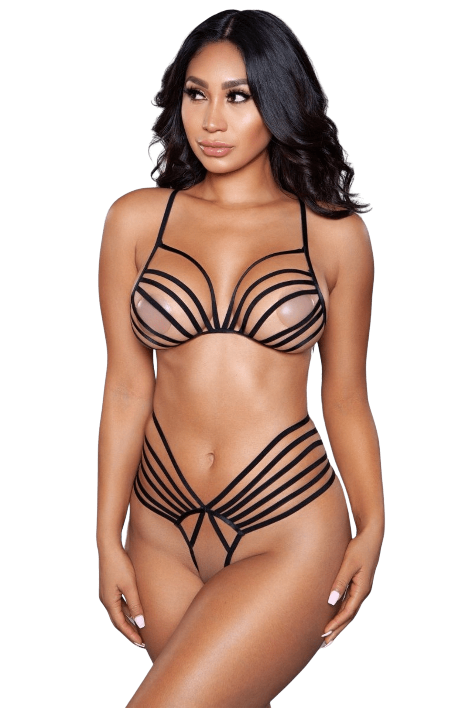 Scandalous Barely There Crotchless Bra Set