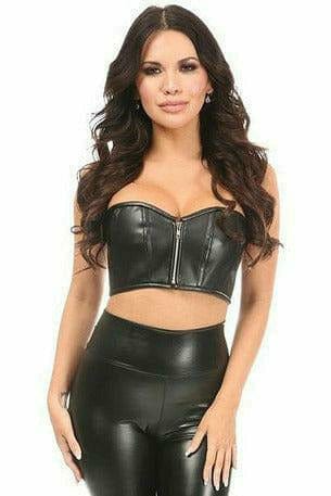 Sexy Black Faux Leather Short Bustier Top Musotica.com