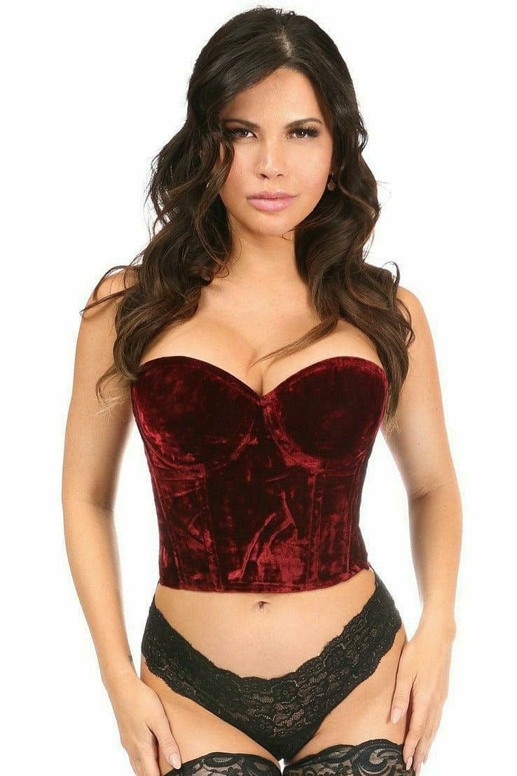 Sexy Dark Red Crushed Velvet Underwire Bustier Musotica.com