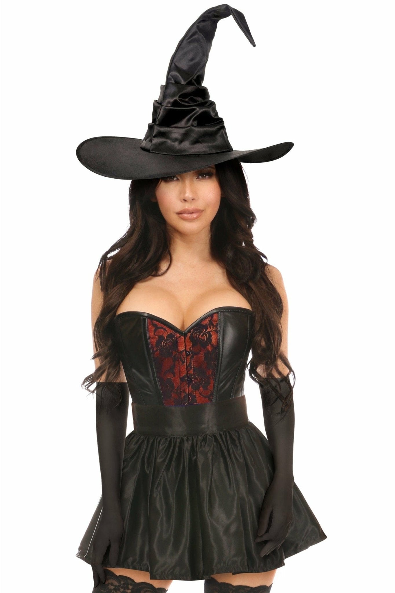 Sexy Four Piece Red Lace Witch Corset Costume Musotica.com