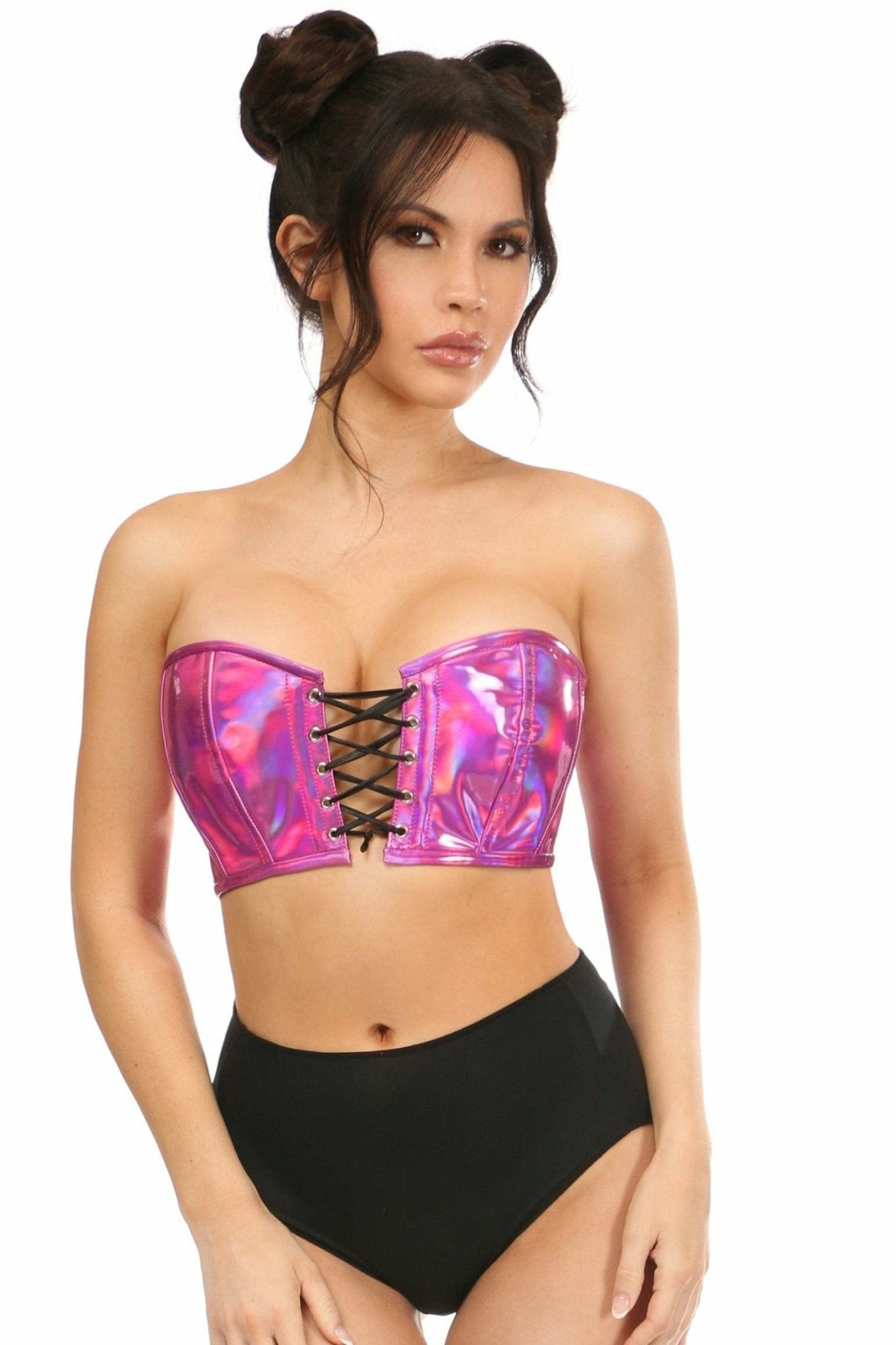 Sexy Fuchsia Holo Lace-Up Bustier Top Musotica.com