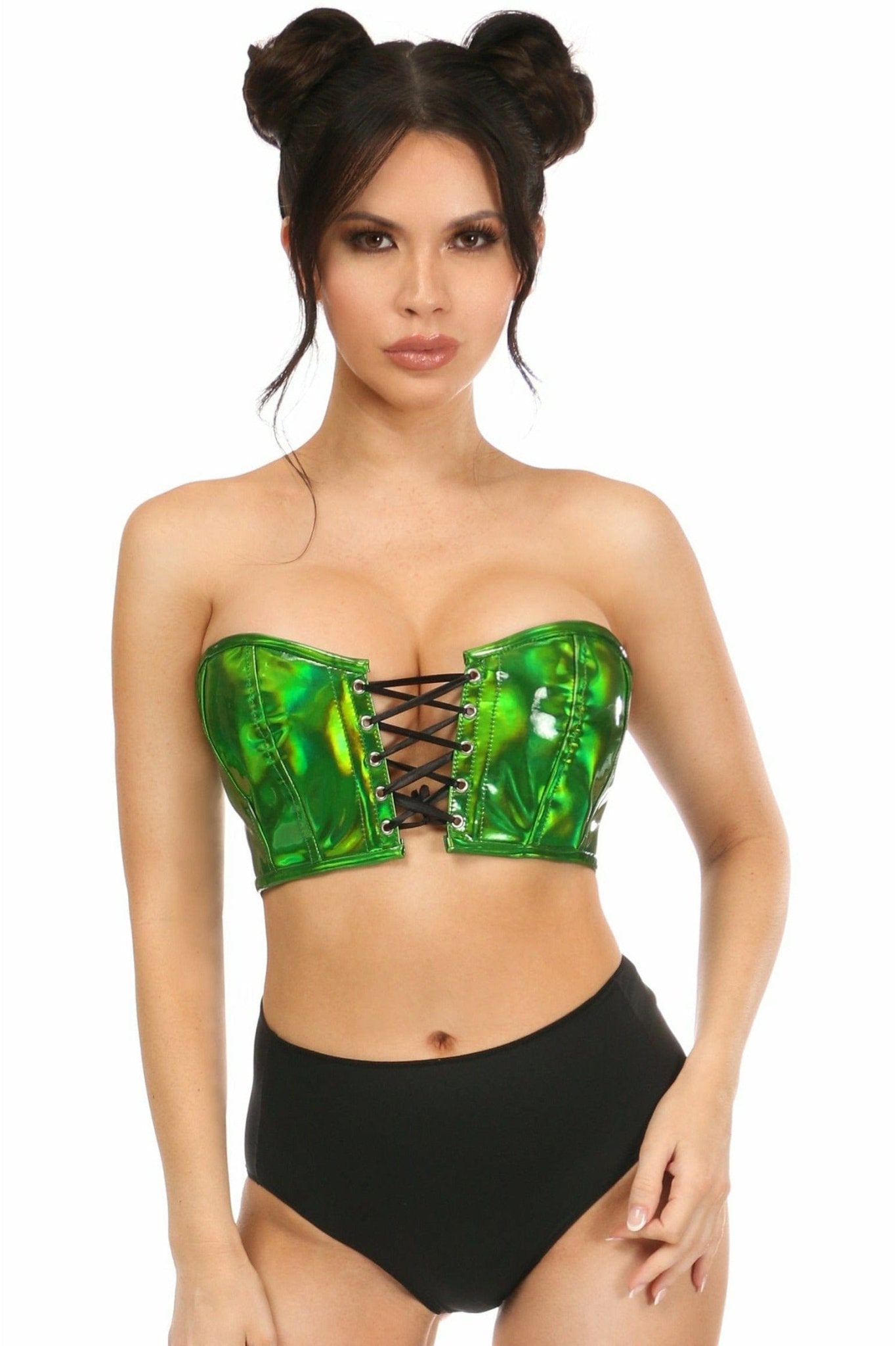 Sexy Green Holo Lace-Up Bustier Top Musotica.com