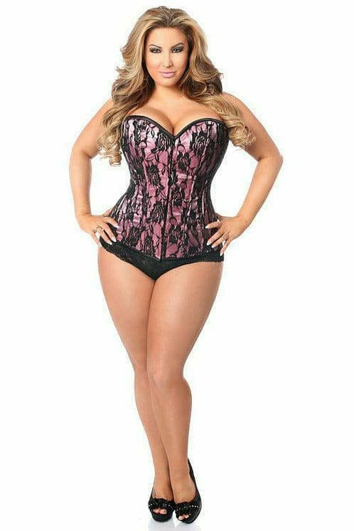 Sexy Pink Lace Front Zipper Corset Musotica.com