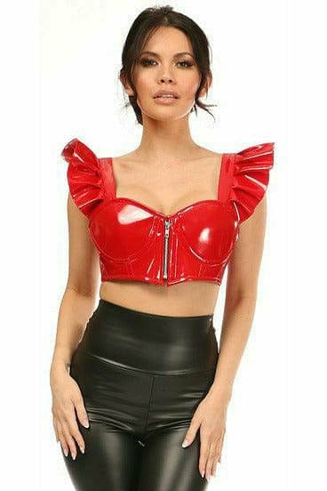 Sexy Red Patent Underwire Bustier Top with Removable Ruffle Sleeves Musotica.com