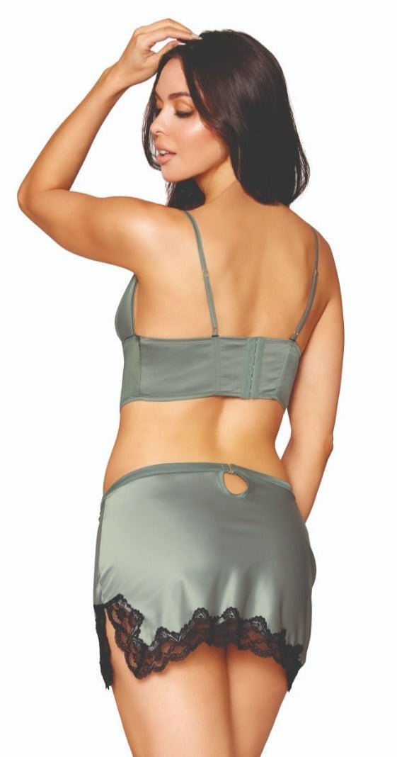 Sexy Stretch Satin Bustier and Lace Mini Skirt Set Musotica.com
