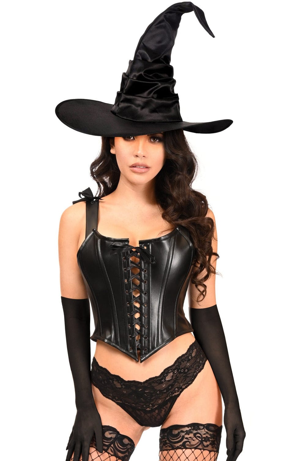 Sexy Three Piece Faux Leather Witch Corset Costume Musotica.com