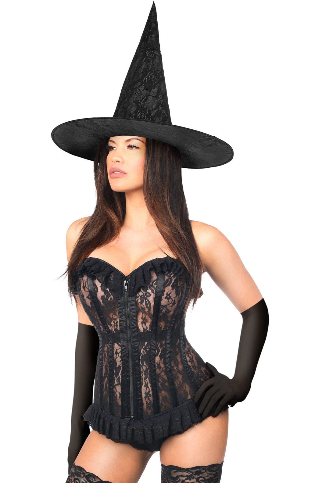 Sexy Three Piece Sheer Lace Witch Corset Costume Musotica.com