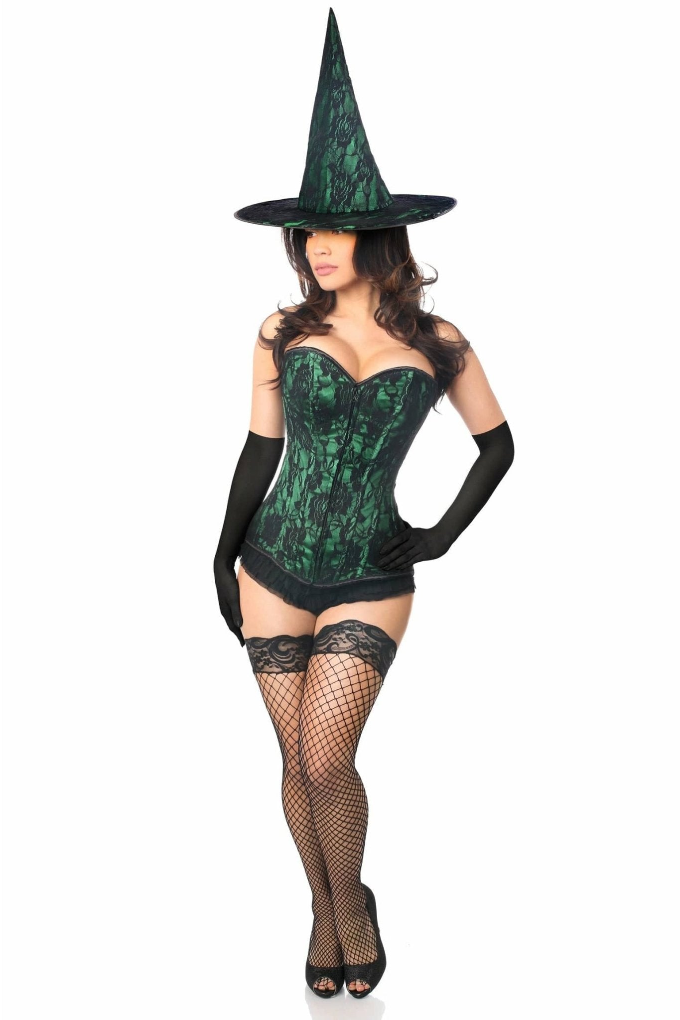 Sexy Three Piece Spellbound Green Lace Witch Corset Costume Musotica.com