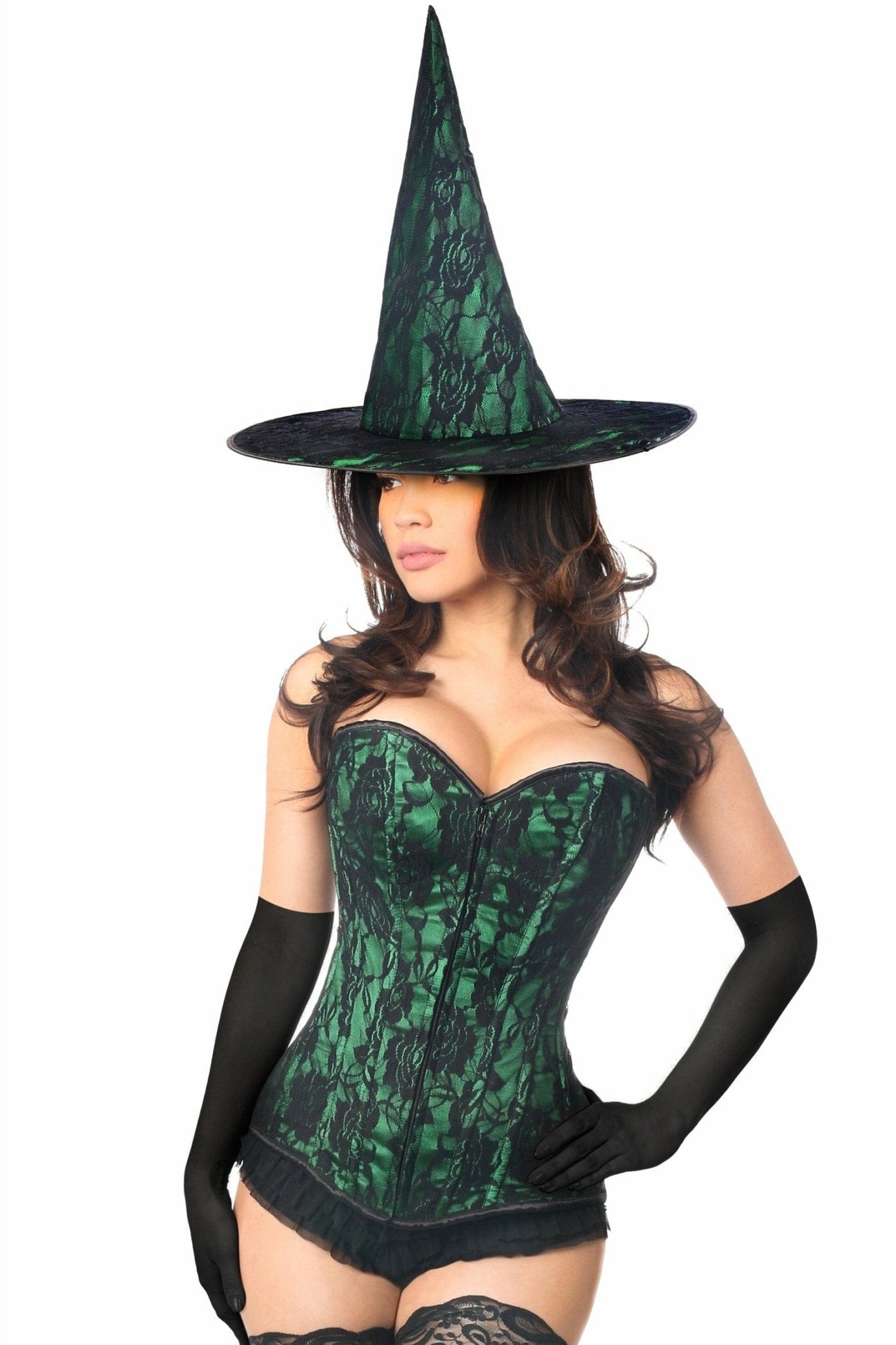 Sexy Three Piece Spellbound Green Lace Witch Corset Costume Musotica.com