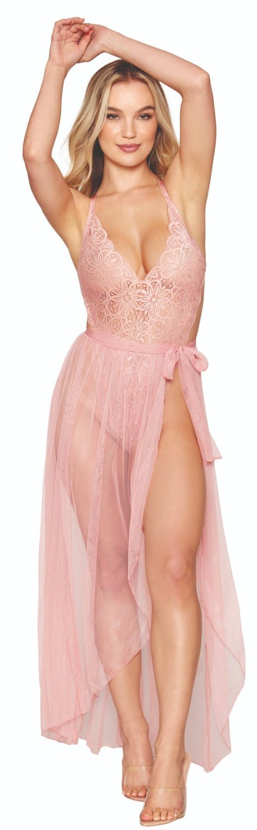 Stunning Lace Bodysuit with Sheer Skirt Lingerie Set Musotica.com
