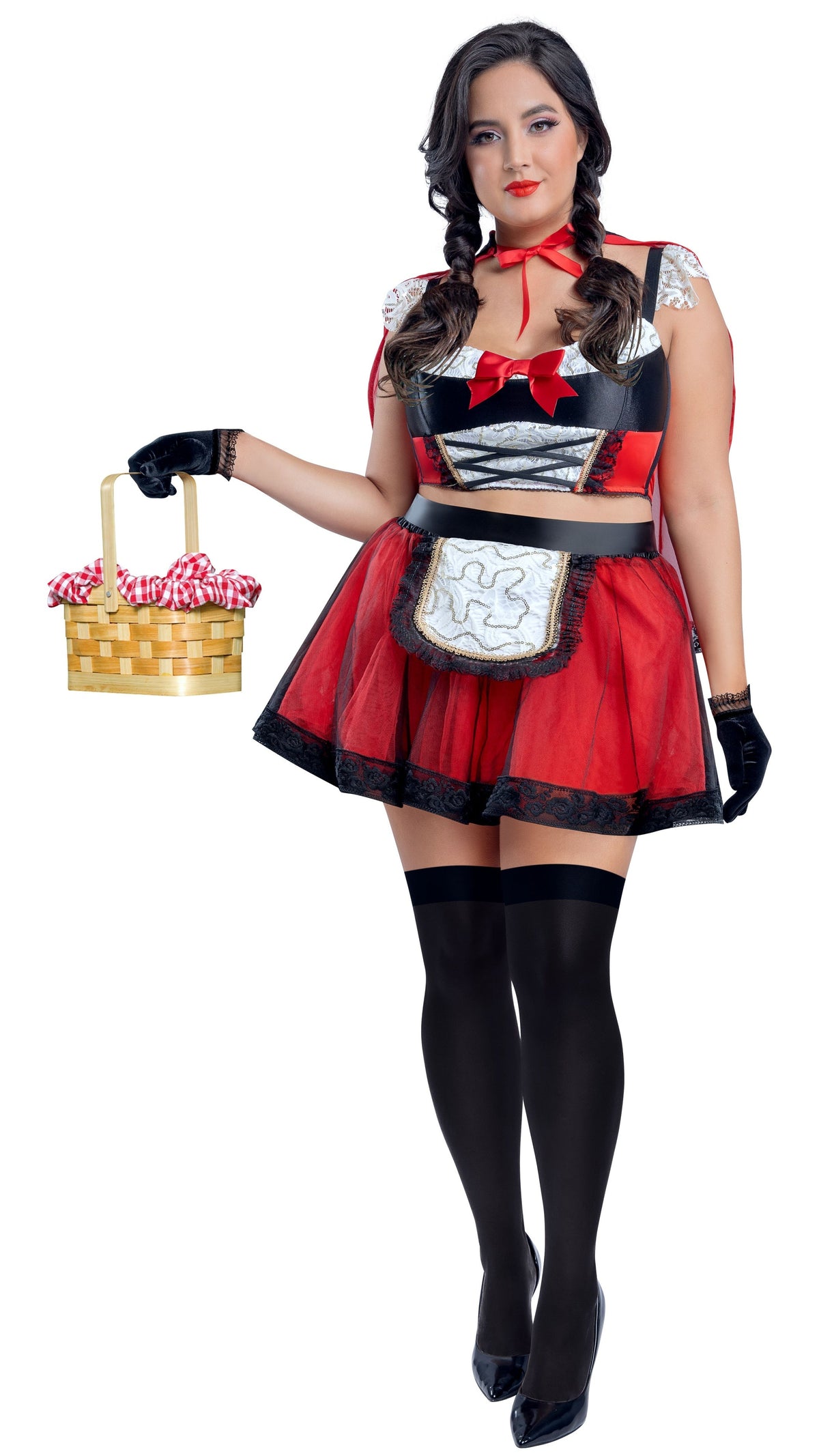Plus Size Little Red Costume with Hooded Cape and Apron
