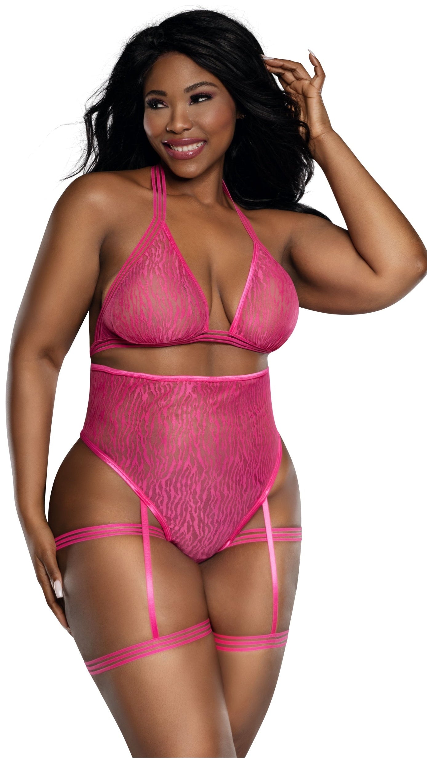 Plus Size Neon Pink Tiger Mesh Teddy