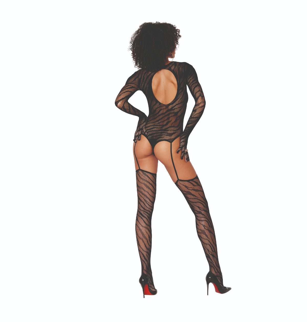Zebra Print Teddy Bodystocking with Build-In Gloves Musotica.com