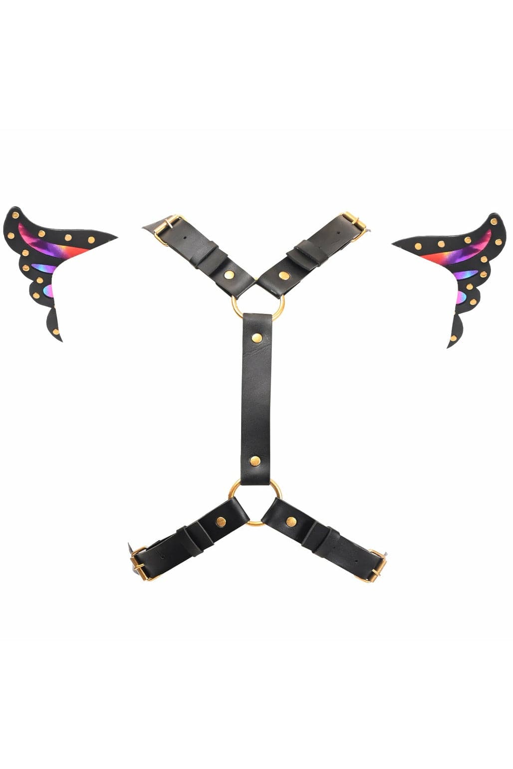 Black Faux Leather & Rainbow Hologram Butterfly Wing Harness Musotica.com