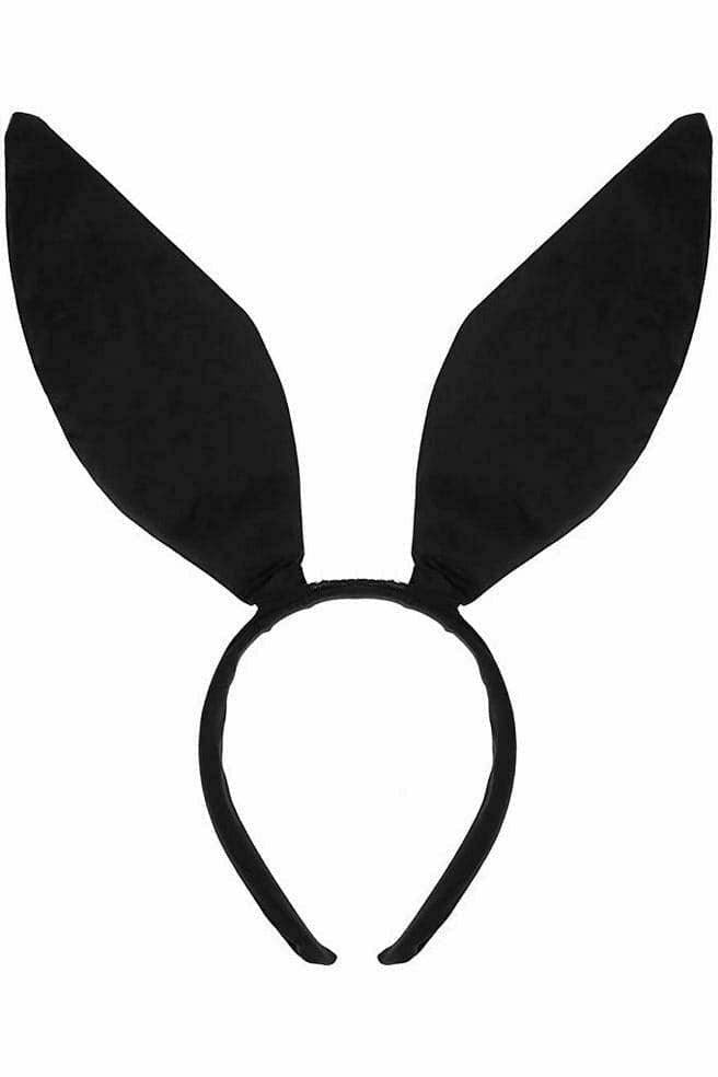 Black Satin Bunny Ears headband featuring large, stylish satin ears, offering a sophisticated and durable accessory for a trendy look.