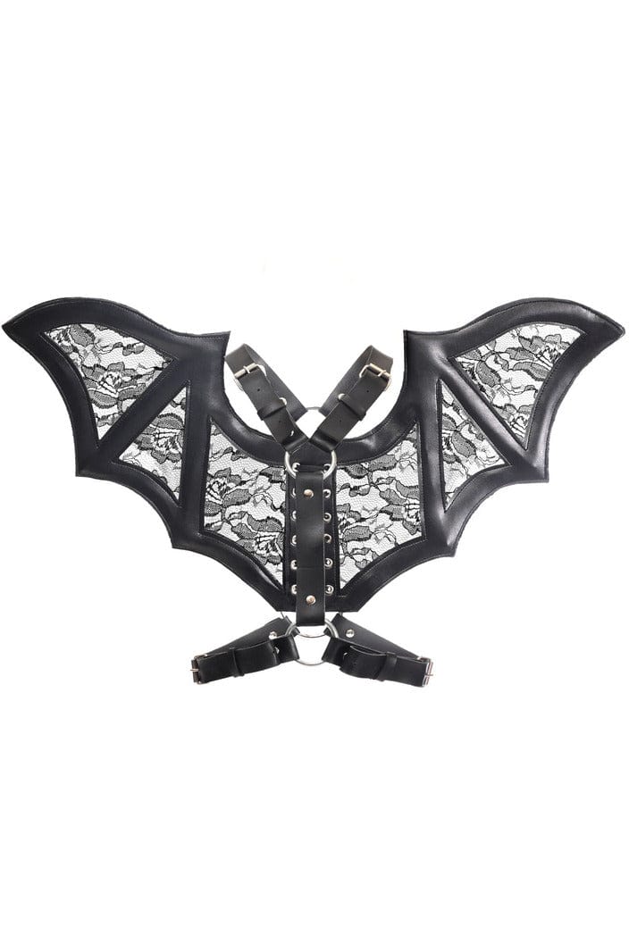 Black with Black Faux Leather & Lace Wing Harness Musotica.com
